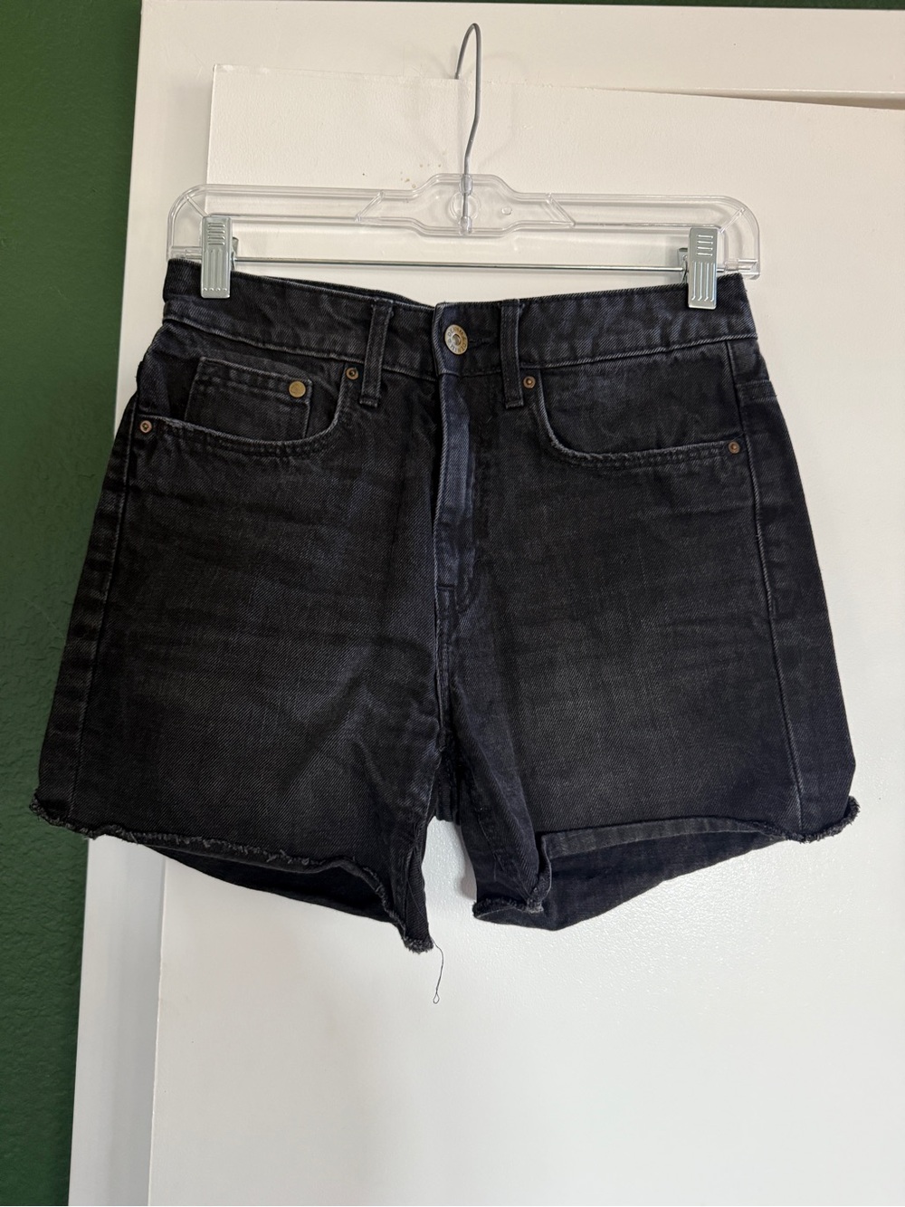 H&M Black High-Waist Raw Hem Denim Shorts